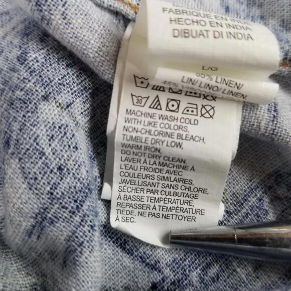 Lucky Brand Linen Blend Hawaiian Shirt Mens Large Blue Tropical Vacation - Picture 9 of 11